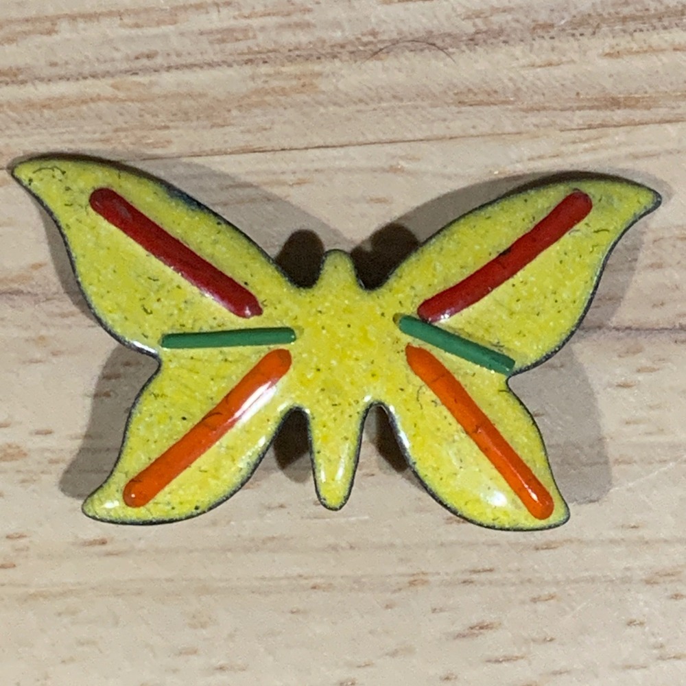Unsigned Butterfly Brooch Women Yellow Enamel Vintage Mid-Century Nature Pin